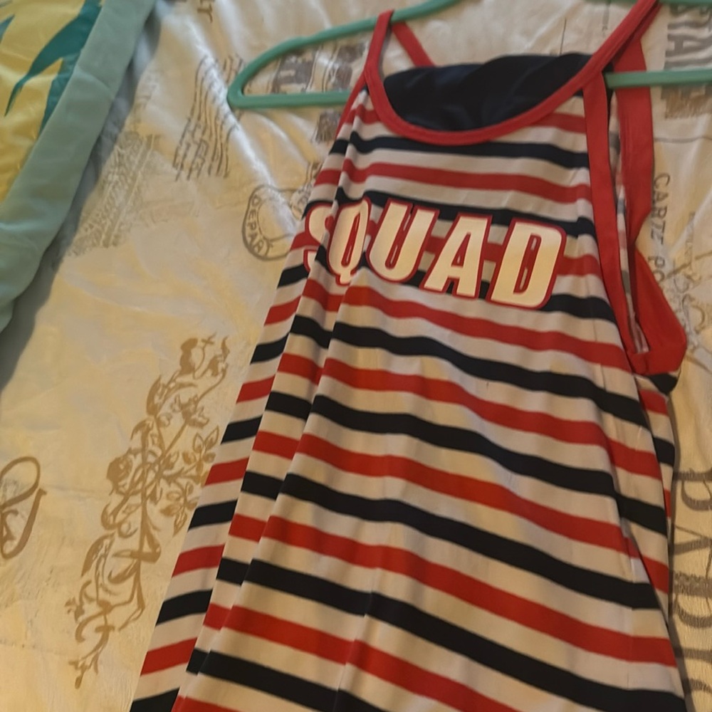 Red black and white squad tank with bows going down the back size medium